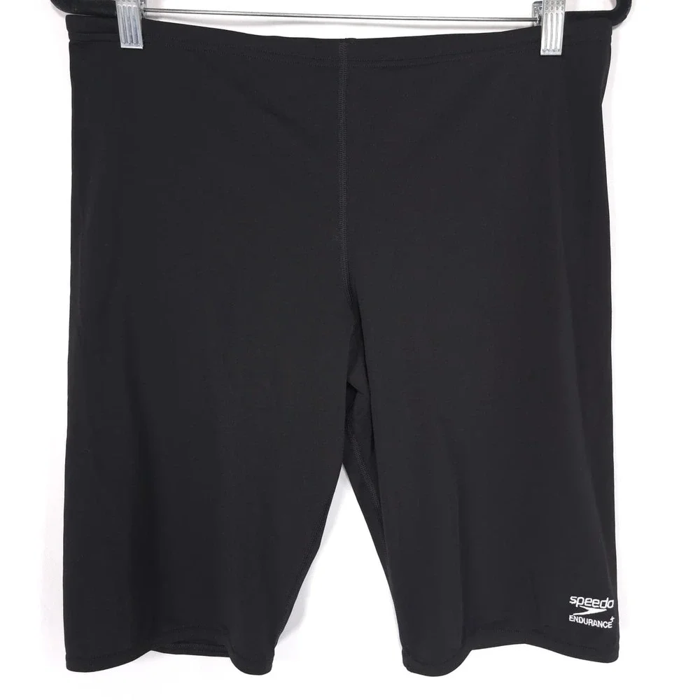 SPEEDO Endurance + Jammer Mens New Swim Trunks 38 Solid Drawstring Black